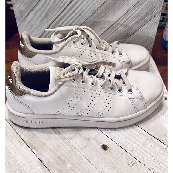 adidas Other - Adidas Advantage White‎ & Gold Accent Sneakers Casual Tennis Shoes size 8
